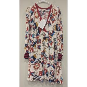 NWT DIXIE Nautical Sailing Print Viscose Long Sleeve Dress Size Medium